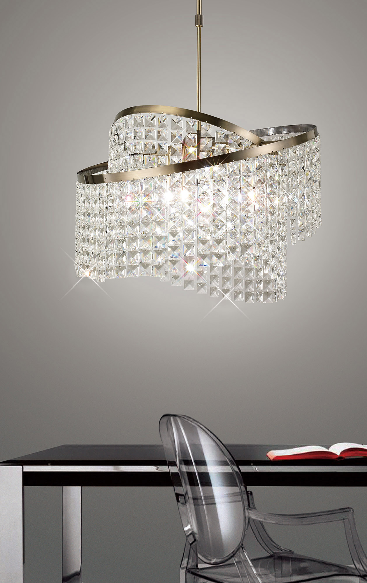 Cortina Crystal Ceiling Lights Diyas Ringed & Square Crystal Fittings